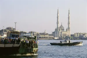 Traveler Prints: Ferry across the entrance to the Suez Canal, Port Said, Egypt, North Africa, Africa