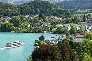 Bern Prints: Ferry on Lake Thun, Spiez, Canton of Bern, Switzerland