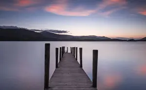 Sirius Collection Prints: Ferry landing stage on Derwent Water at sunset near Ashness Bridge in Borrowdale