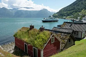 Journey Collection: A ferry leaving the village of Utne on Hardanger Fjord, Vestlandet, Norway, Scandinavia