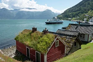 Fjord Prints: A ferry leaving the village of Utne on Hardanger Fjord, Vestlandet, Norway, Scandinavia