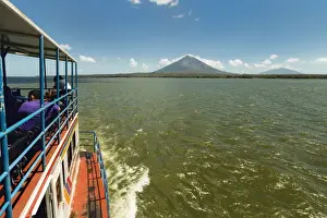 Lake Nicaragua Prints: Ferry and the twin peaks of Omotepe Islands volcanoes Concepcion on left and Maderas