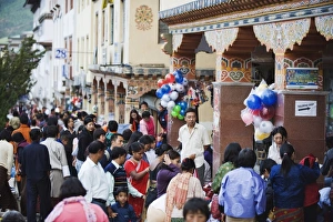 Thimphu Prints: Festival period street market, Thimphu, Bhutan, Asia
