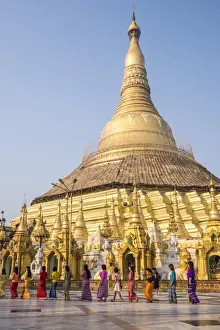 6th Century Prints: Festival at Shwedagon Pagoda (Shwedagon Zedi Daw) (Golden Pagoda), Yangon (Rangoon)