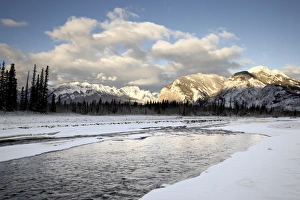 Rocky Mountain Prints: Fiddle River and Bosche Range in winter, Jasper National Park, UNESCO World Heritage Site