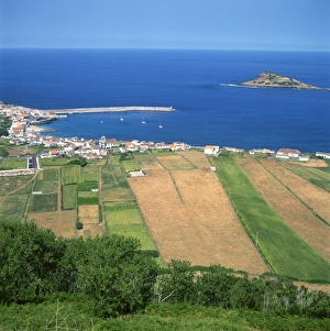 Graciosa Prints: Fields, town and harbour on the island of Graciosa in the Azores