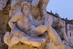 Piazza Navona Prints: Figure representing the River Ganges on Berninis Fountain of the Four Rivers