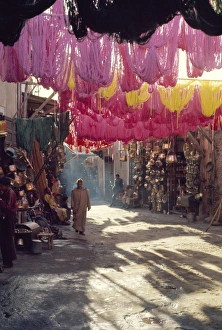 Marrakesh Prints: Figure in wool dyers textile souk