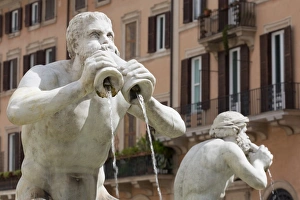 Male Representation Prints: Two figures on Fontana del Moro in Piazza Navona, Rome, Lazio, Italy, Europe