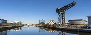 Arena Prints: Finnieston Crane, SSE Hydro and Armadillo reflection, River Clyde, Glasgow, Scotland