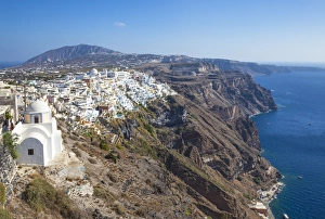 Aegean Prints: Fira town and greek Church of Saint Stylianos
