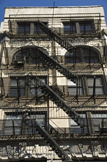 Fire escapes on the outside of buildings in Spring Street