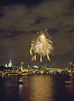 Firework display over the River Thames after the Lord Mayors Parade