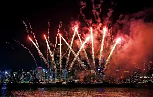 Festivity Prints: Fireworks display at Victoria Harbour, Hong Kong, China