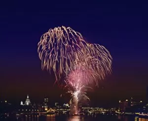 Fireworks over the River Thames , London, England, United Kingdom, Europe