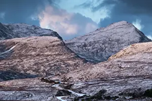 Scenic Route Prints: First light on Beinn an Eoin and Sgorr Tuath in winter above the Drumrunie Road