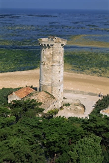 Fish locks and Fanal tower from Whales lighthouse, Ile de Re, Poitou Charentes