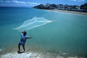 Fishing Nets Prints: Fisherman with net, Kupang, Timor, Southeast Asia, Asia