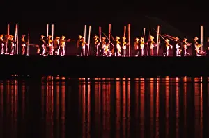 Guangxi Prints: Fishermen, Liu Sanje performance in Yangshuo open air theatre, Yangshuo