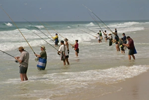Fraser Island Prints: Fishermen by Maheno wreck on east coast, Fraser Island, Queensland, Australia, Pacific