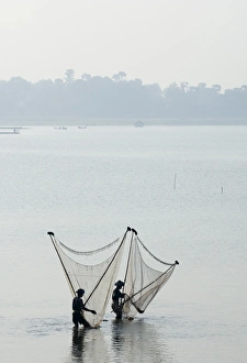 Amarapura Prints: Fishermen on Thaungthaman Lake, Amarapura, Myanmar (Burma), Asia