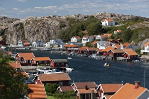 Sweden Prints: Fishermens houses and summer houses along coastline, Hamburgsund, Bohuslan Coast