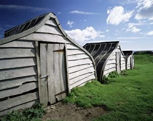 Holy Island Collection: Fishermens huts, Lindisfarne, Holy Island, Northumberland, England
