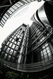 City Of London Collection: Fisheye view of Lloyds and The Leadenhall Buildings, financial district, City of London