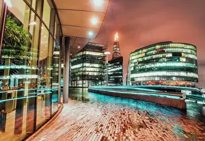 The Shard Prints: Fisheye view of The Scoop London and The Shard visible in background at night, Southwark