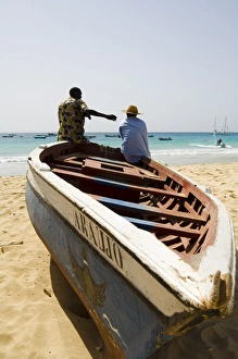 Casual Prints: Fishing boat on beach at Santa Maria on the island of Sal (Salt), Cape Verde Islands