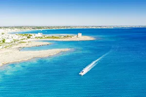 Salento Prints: Fishing boat in the blue Ionian Sea, Torre Lapillo, Porto Cesareo, Lecce province