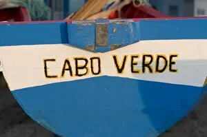Images Dated 26th February 2009: Fishing boat with Cabo Verde name, Tarrafal, Santiago, Cape Verde Islands, Africa