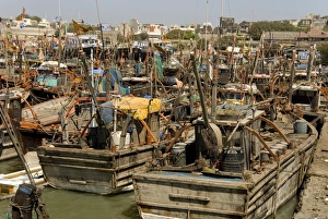 Gujarat Prints: Fishing boat harbour, Porbander, Gujarat, India, Asia