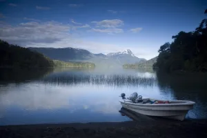 Images Dated 14th January 2008: Fishing Boat on Lago Espejo, Siete Lagos region, Nahuel Huapi National Park