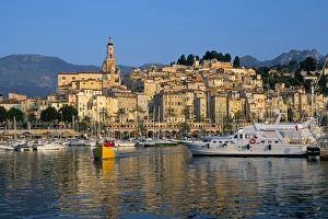 Menton Prints: Fishing boat leaving harbour, Menton, Alpes-Maritimes, Cote d Azur