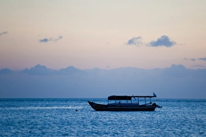 Lombok Prints: Fishing boat, Sengiggi Beach, Lombok, Indonesia, Southeast Asia, Asia