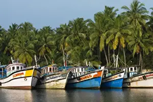 Alleppey Prints: Fishing boats along the Backwaters, near Alappuzha (Alleppey), Kerala, India, Asia