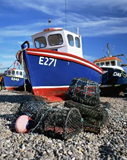 Beer Prints: Fishing boats on the beach at Beer in Devon, England, United Kingdom, Europe