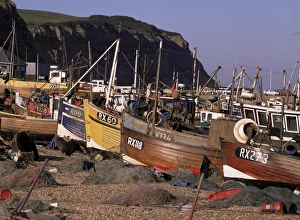 Hastings Prints: Fishing boats on the beach, Hastings, East Sussex, England, United Kingdom, Europe