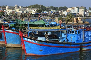 Nha Trang Prints: Fishing boats on Cai River, Nha Trang City, Vietnam, Indochina, Southeast Asia, Asia
