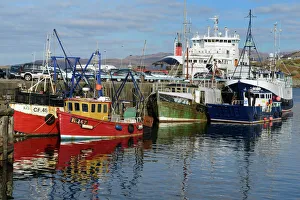 Highlands Prints: Fishing boats and Car Ferry in the harbour
