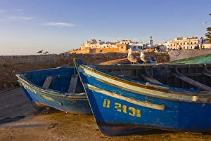 Essaouira Prints: Fishing boats in the coastal city of Essaouira, Morocco, North Africa, Africa