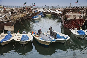 Ports Prints: Fishing boats and dhows in the Old Ships port, Kuwait City, Kuwait, Middle East