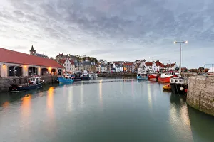 Quaint Prints: Fishing boats at dusk in the harbour at Pittenweem