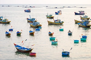 Mui Ne Prints: Fishing boats in harbor at Mui Ne, Phan Thiet, Binh Thuan Province, Vietnam, Indochina