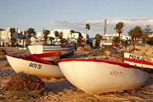Hammamet Prints: Fishing boats by the harbour, Hammamet, Tunisia, North Africa, Africa
