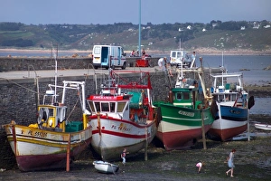 Quay Side Prints: Fishing boats in harbour, Loquemeau, near Lannion, Cotes d Armor, Brittany