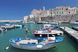 Port Collection: Fishing boats at the harbour, old town with cathedral, Giovinazzo, Bari district