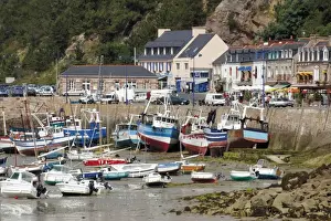 Cotes Darmor Prints: Fishing boats in harbour at the scallop fishing port of Erquy Cotes d Armor