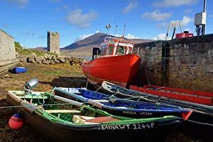 Antiquities Gallery: Fishing boats at Kildownet Pier, Achill Island, County Mayo, Connaught (Connacht)